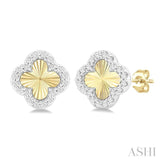 1/8 ctw Petite Fluted Clover Round Cut Diamond Fashion Stud Earring in 10K Yellow and White Gold