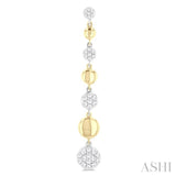 1/2 ctw Two-Toned Puffed Circular Link Round Cut Diamond Fashion Long Earring in 14K Yellow and White Gold