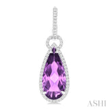 18X8 MM Pear Cut Amethyst and 5/8 ctw Round Cut Diamond Halo Semi Precious Earrings in 14K White Gold