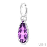 18X8 MM Pear Cut Amethyst and 5/8 ctw Round Cut Diamond Halo Semi Precious Earrings in 14K White Gold