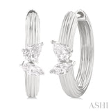 3/8 ctw Marquise and Pear Cut Diamond Ribbed Hoop Fashion Earrings in 14K White Gold