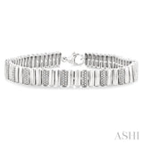 1/6 Ctw Wide Ribbed Plain Polished and Single Cut Diamond Bold Bracelet in Sterling Silver