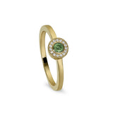 Gold Finish Sterling Silver Micropave Round Simulated Peridot Ring with Simulated Diamonds Size 9