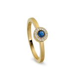 Gold Finish Sterling Silver Micropave Round Simulated Sapphire Ring with Simulated Diamonds Size 9