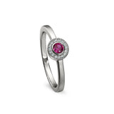 Platinum Finish Sterling Silver Micropave Round Simulated Ruby Ring with Simulated Diamonds Size 9