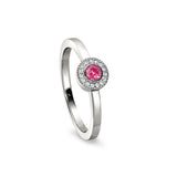 Platinum Finish Sterling Silver Micropave Round Simulated Pink Sapphire Ring with Simulated Diamonds Size 6
