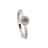 Platinum Finish Sterling Silver Micropave Round Simulated Citrine Ring with Simulated Diamonds Size 6