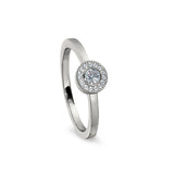 Platinum Finish Sterling Silver Micropave Round Simulated Diamond Ring with Simulated Diamonds Size 6