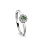 Platinum Finish Sterling Silver Micropave Round Simulated Peridot Ring with Simulated Diamonds Size 7