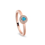 Rose Gold Finish Sterling Silver Micropave Round Simulated Blue Topaz Ring with Simulated Diamonds Size 9