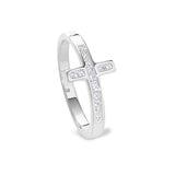 Platinum Finish Sterling Silver Micropave Cross Ring with Simulated Diamonds - size 9