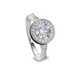 Platinum Finish Sterling Silver Micropave Round Halo Ring with Simulated Diamonds - Size 9