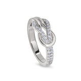 Platinum Finish Sterling Silver Micropave Interlocking Loops Ring with Simulated Diamonds - Size 7