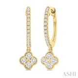 1/3 Ctw Clover Round Cut Diamond Huggie Fashion Earrings in 14K Yellow Gold