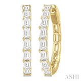 1 7/8 ctw North-South Emerald Cut Diamond Fashion Hoop Earring in 14K Yellow Gold