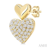 1/3 Ctw Heart Shape Mount Pave Set Single Cut Diamond Fashion Earrings in 10K Yellow Gold