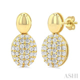 1/3 Ctw Oval Shape Mount Pave Set Round Cut Diamond Fashion Earring in 10K Yellow Gold