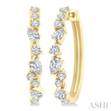 3/4 Ctw Round & Pear Diamond Cut Scatter Fashion Hoop Earrings in 14K Yellow Gold
