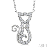 1/10 Ctw Cat Shape Petite Single Cut Diamond Fashion Pendant With Chain in 10K White Gold