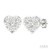 1/6 Ctw Lovebright Petite Heart Shape Round Cut Diamond Fashion Stud Earring in 10K White Gold