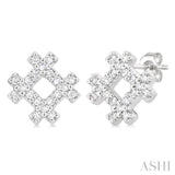 1/8 Ctw Petite Hashtag Motif Single Cut Diamond Fashion Earrings in 10K White Gold