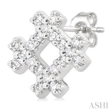 1/8 Ctw Petite Hashtag Motif Single Cut Diamond Fashion Earrings in 10K White Gold