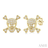 1/6 Ctw Petite Skull Single Cut Diamond Fashion Earrings in 10K Yellow Gold