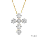 1 Ctw Lovebright Cross Round Cut Diamond Fashion Pendant With Chain in 14K Yellow and White Gold