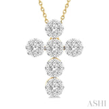 1 Ctw Lovebright Cross Round Cut Diamond Fashion Pendant With Chain in 14K Yellow and White Gold