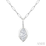 1/5 Ctw Marquise Cut Bezel Set Diamond Fashion Pendant With Paperclip Chain in 10K White Gold