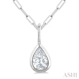 1/5 Ctw Pear Cut Bezel Set Diamond Fashion Pendant With Paperclip Chain in 10K White Gold