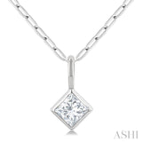 1/5 Ctw Princess Cut Bezel Set Diamond Fashion Pendant with Paperclip Chain in 10K White Gold