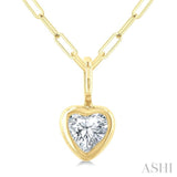 1/5 Ctw Heart Shape Bezel Set Diamond Fashion Pendant With Paperclip Chain in 10K Yellow Gold