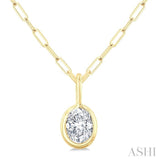 1/5 Ctw Oval Cut Bezel Set Diamond Fashion Pendant With Paperclip Chain in 10K Yellow Gold