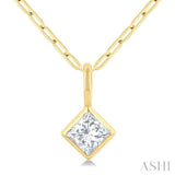 1/5 Ctw Princess Cut Bezel Set Diamond Fashion Pendant with Paperclip Chain in 10K Yellow Gold