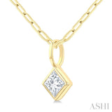 1/5 Ctw Princess Cut Bezel Set Diamond Fashion Pendant with Paperclip Chain in 10K Yellow Gold