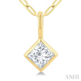 1/5 Ctw Princess Cut Bezel Set Diamond Fashion Pendant with Paperclip Chain in 10K Yellow Gold