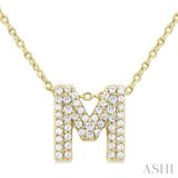 1/6 Ctw Bubble Accent Initial 'M' Round Cut Diamond Fashion Pendant With Chain in 10K Yellow Gold