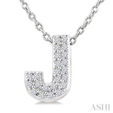 1/10 Ctw Initial 'J' Round Cut Diamond Fashion Pendant With Chain in 10K White Gold