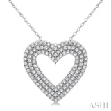 3/8 Ctw Heart Shape Triple Row Round Cut Diamond Fashion Pendant With Chain in 10K White Gold