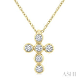 1/6 Ctw Round Cut Diamond 6-Stone Bezel Set Cross Pendant With Chain in 14K Yellow Gold