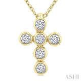 1/6 Ctw Round Cut Diamond 6-Stone Bezel Set Cross Pendant With Chain in 14K Yellow Gold