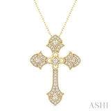 1/4 Ctw Cross Round Cut Diamond Fashion Pendant With Chain in 14K Yellow Gold