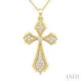 1/6 Ctw Cross Round Cut Diamond Fashion Pendant With Chain in 10K Yellow Gold