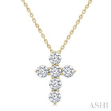 3/4 Ctw Round Cut Diamond Christian Cross 6-Stone Fashion Pendant With Chain in 14K Yellow Gold
