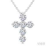 1/2 Ctw Round Cut Diamond Christian Cross 6-Stone Fashion Pendant With Chain in 14K White Gold