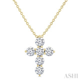 1/2 Ctw Round Cut Diamond Christian Cross 6-Stone Fashion Pendant With Chain in 14K Yellow Gold