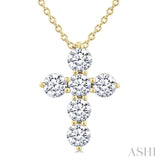 1/2 Ctw Round Cut Diamond Christian Cross 6-Stone Fashion Pendant With Chain in 14K Yellow Gold