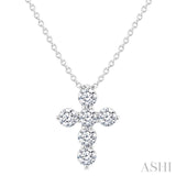 1/3 Ctw Round Cut Diamond Christian Cross 6-Stone Fashion Pendant With Chain in 14K White Gold