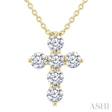 1/3 Ctw Round Cut Diamond Christian Cross 6-Stone Fashion Pendant With Chain in 14K Yellow Gold